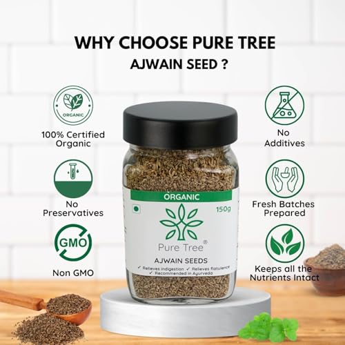 Image of Pure Tree Certified Organic Carom Seeds | 150 g | Glass Jar | Ajwain Seeds | Omam | Vamu | Ajowan | Ayamodakam Seeds Rich In Antioxidants