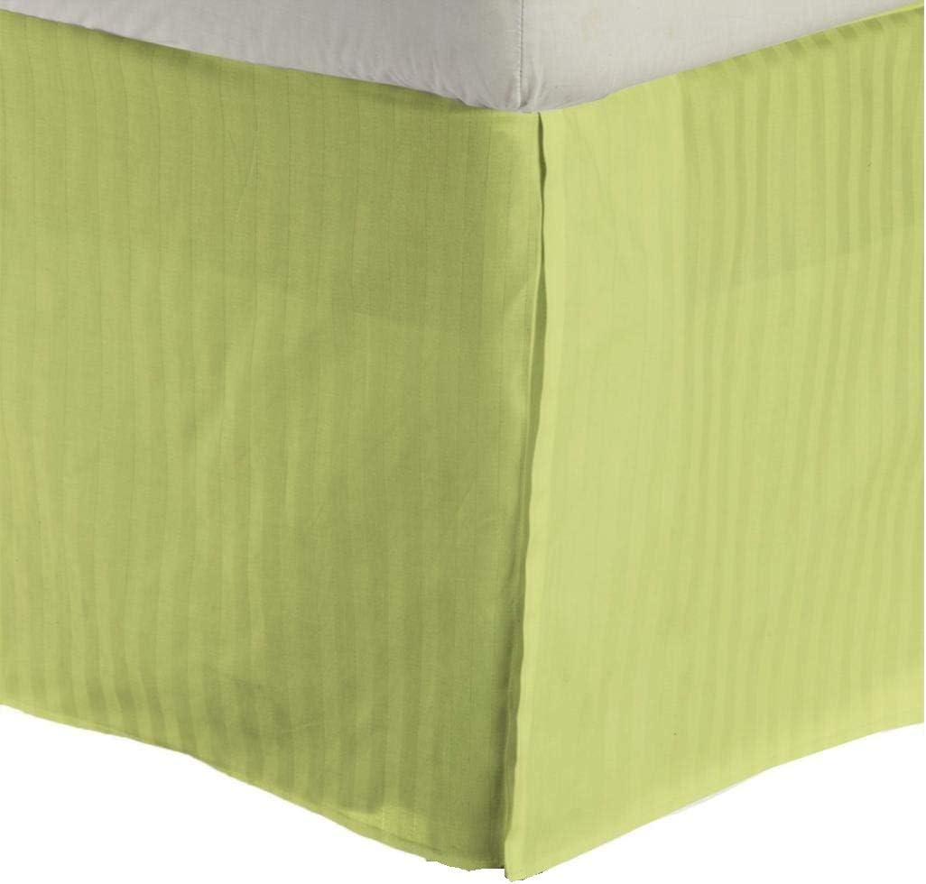1-PC Tailored Fit and Smooth Easy Fit Queen Bed Skirts 14 Inches Drop Length/Fall Bed Skirt Egyptian Cotton 600 Thread Count Sage Striped-(Qty-1PC)