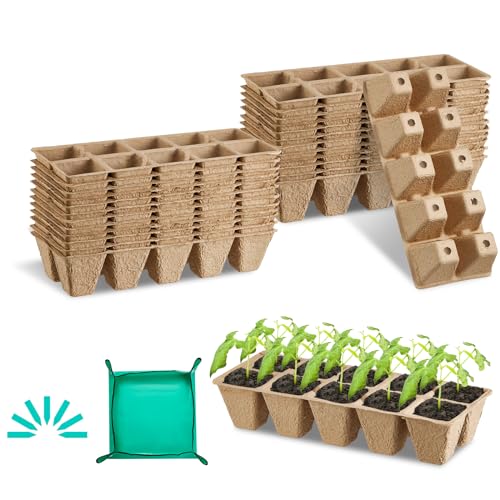 SUMGROW 120 Cells Seed Starter Trays, Plant Germination Trays, Peat Pots for Seedling with Potting Mat and Labels, Pack of 12, 10-Cell Each