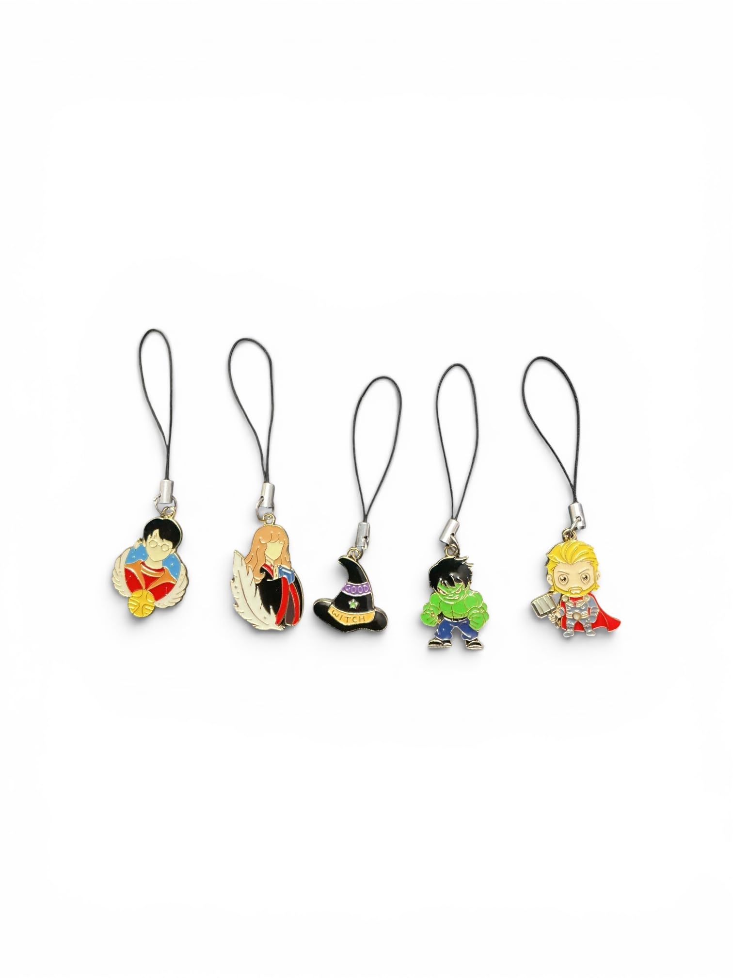 Cartoon Character Phone Charm Set of 5, Enamel Metal Danglers-image-31
