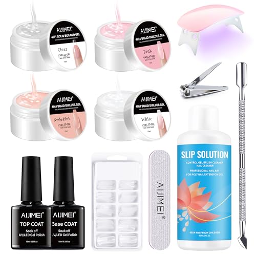 Gelab cosmetics LLC Beetles Gel Nail Kit Easy Extension Set, 240 PCS Long Square Gel Nail Tips Full Cover With 5 In 1 Nail Glue Base Gel and Innovative Uv Led Lamp Easy DIY