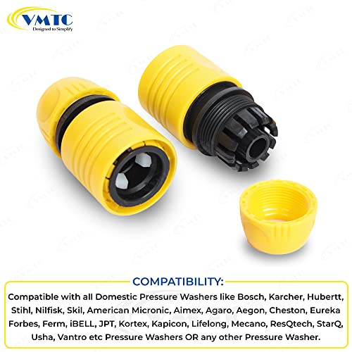 Image of VMTC Quick Connector Set (1 /2 inch): 2-Piece Kit for Gardening & High-Pressure Car Washers (Compatible with Karchre K1-K7, Bosch AQT, Black & Decker, Hubertt, and More)