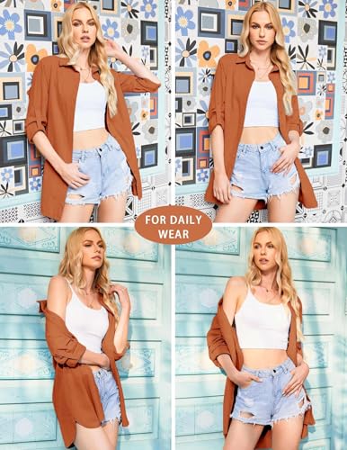 Image of HOTOUCH Women Boyfriend Shirts Button Down Long Sleeve Blouse Cuffed Sleeve Collared Shirt