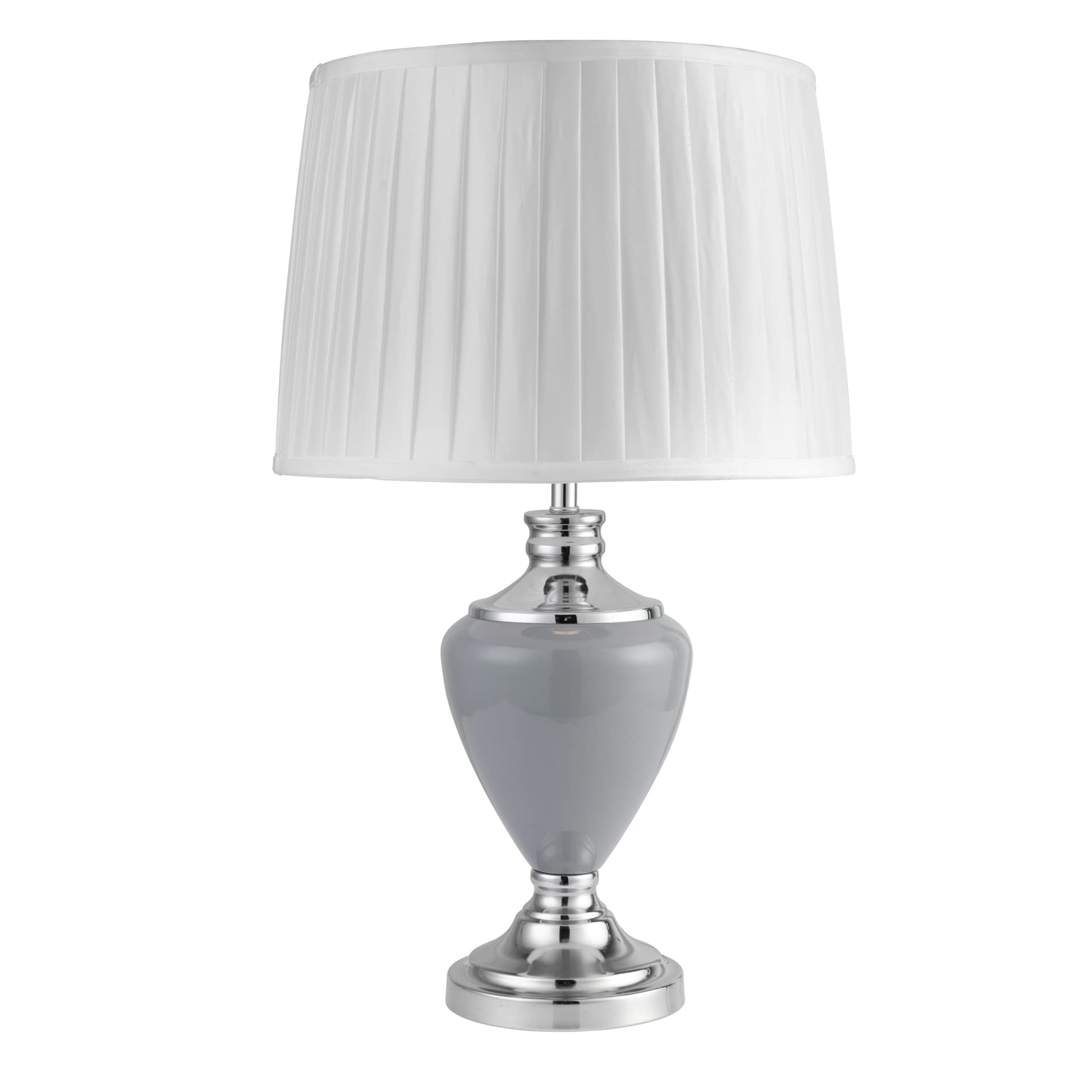 Lighting Supermarket Grey Hepburn Large Ceramic Table Lamp With Ivory White Pleated Shade - Modern & Silver