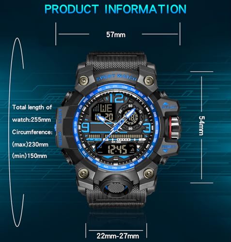 findtime Reloj militar para hombre, deportivo, impermeable, táctico, para exteriores, analógico, digital, con alarma, cronómetro, temporizador, día, fecha - Imagen 7