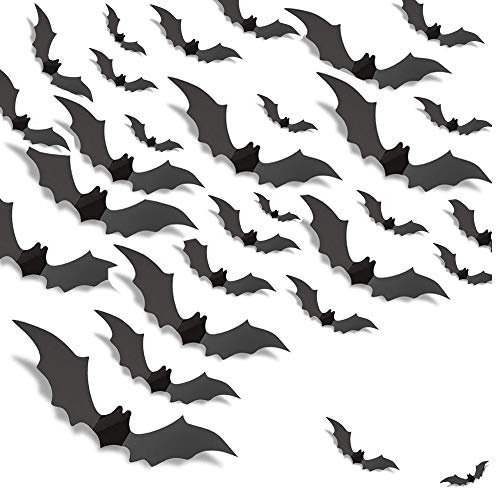 RZSAIDA 66 Pcs Bigger DIY PVC 3D Decorative Scary Bats Wall Decals Sticker, Halloween Eve Decor Home Window Decoration Black