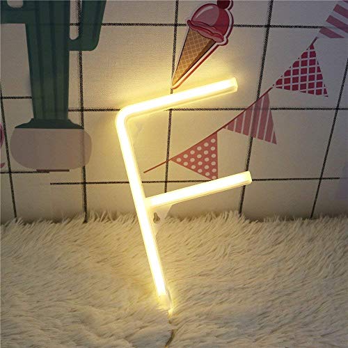 Image of LED Warm White Neon Letters Sign Night Lamps Light up Alphabet Neon Signs Battery /USB Operated Wall Decorative Lights for Wedding Birthday Party Christmas Anniversary Home Bar Club Decoration(F)