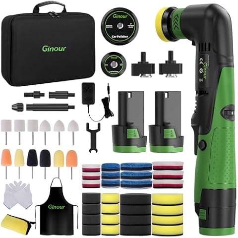 Ginour Cordless Mini Buffer Polisher for Car Detailing, 12V Mini Car Polisher Kit with 1"&1.2" Backing Plate,2X 2.0Ah Batteries and Accessories, RO/DA 6 Speeds for Polishing, Waxing, and Cleaning Cover