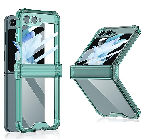 Image of BOUNCEBACK Transparent Shockproof Hinge Cover Case for Samsung Galaxy Z Flip5 / Galaxy Flip 5 Case Cover - (Clear Green | Rubber)
