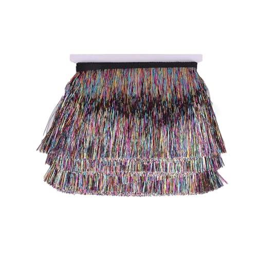 AIMALL 10M Gold and Silver Tassel Trim, 15cm Colourful Silk Fringe, Durable Polyester, Anti-Wrinkle Lace for Christmas Lighting, Crafts, and Decorative Accessories