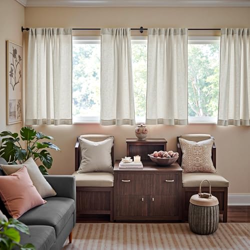 Image of jinchan Linen Curtains Light Filtering Back Tab 50x63 Inch 2 Panels