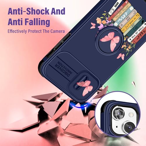 Image of Funermei (2in1 for iPhone 13 Case /for iPhone 14 Case for Women Cute Girls Girly Phone Cover Aesthetic Fashion Books Design with Slide Camera Cover Funda for Apple for iPhone 13 /14 Case