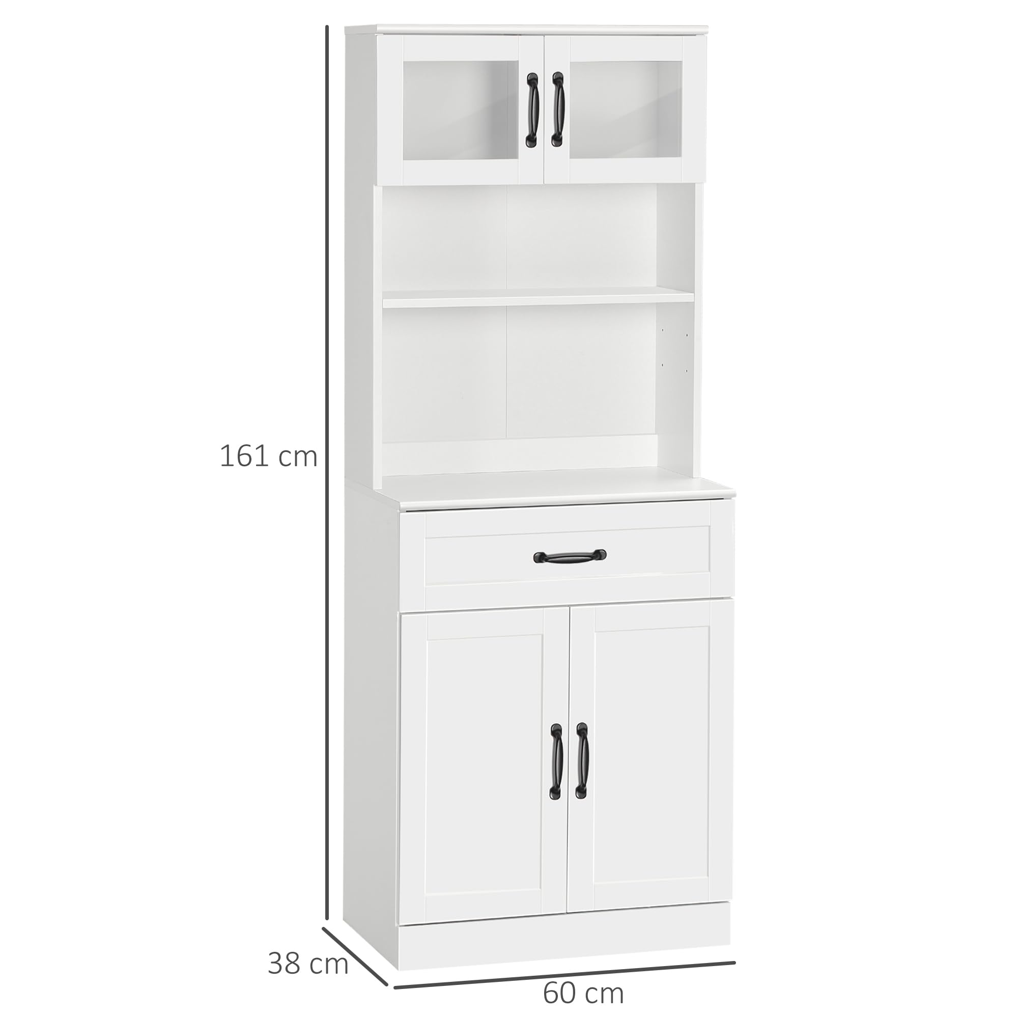 HOMCOM Alacena de Cocina Mueble Buffet de Cocina con 4 Puertas Cajón y Estantes Ajustables para Salón Comedor Estilo Moderno 60x38x161 cm Blanco