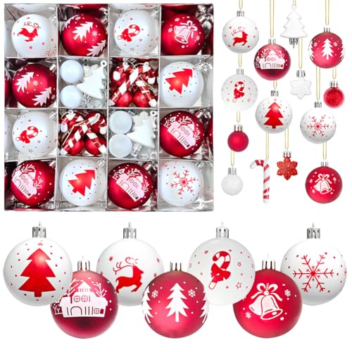 Adornos navideños Bolas para Decorar el árbol de Navidad, Adornos de plástico irrompibles para Colgar con Cordones para Decorar el hogar en Navidad y Fiestas, Bodas y cumpleaños (A)