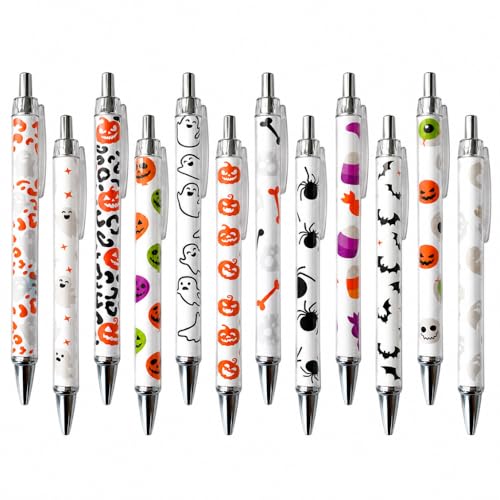 Set de 12 bolígrafos gel negro con diseños de Halloween miniatura 1