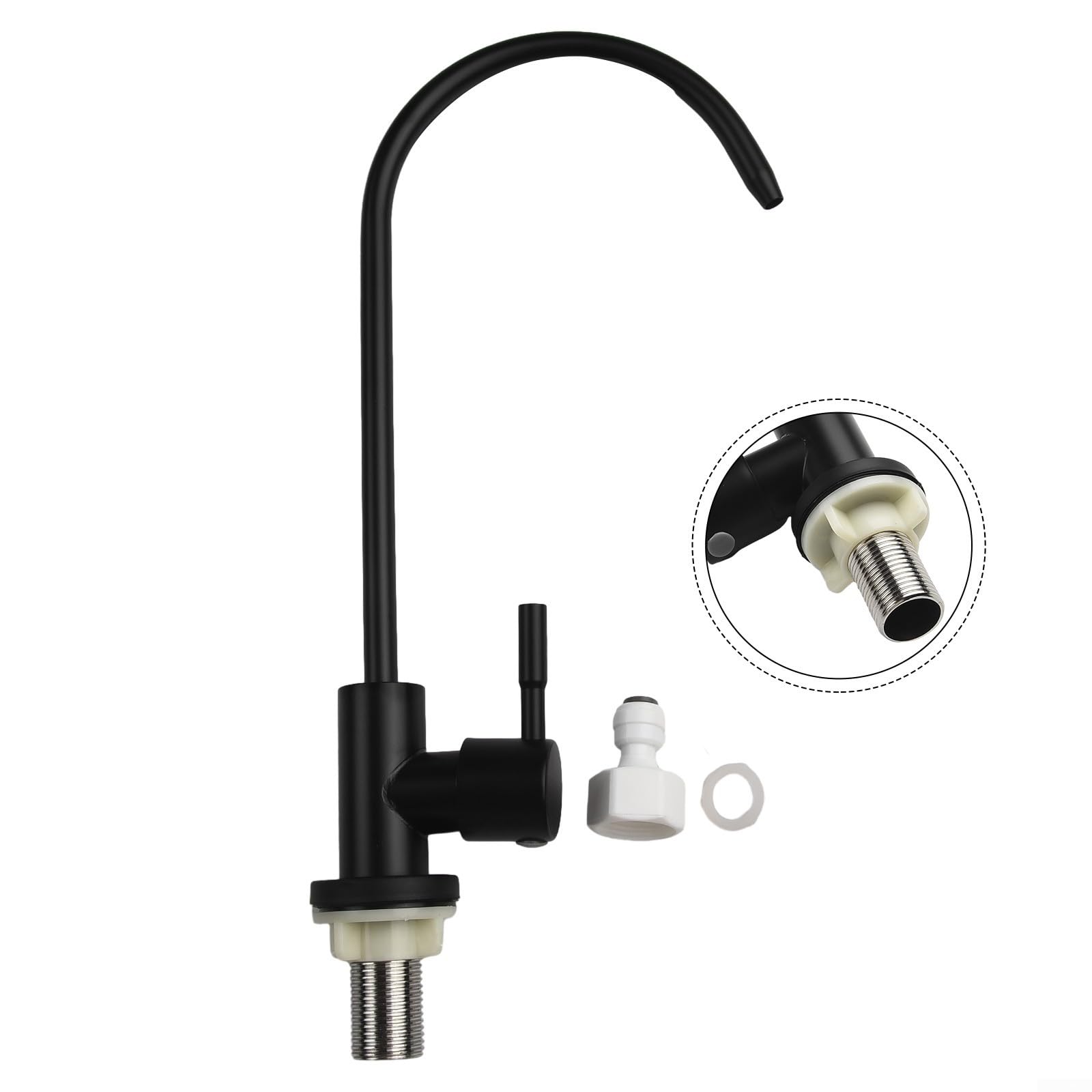 Grifo purificador de agua, filtro de agua potable de ósmosis inversa G1/2 con cuello de cisne (negro)