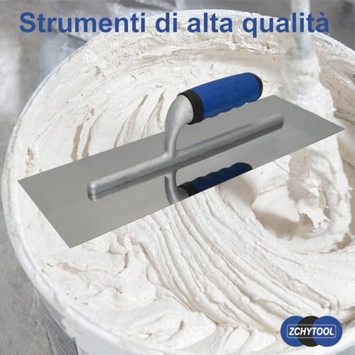 ZCHYTOOL Glättekelle Rostfrei 38 x 13 cm Premium Trockenbau Werkzeug Profi Groß Glättekellen Für Zementmörtel und Putz Traufel mit Edelstahlblatt