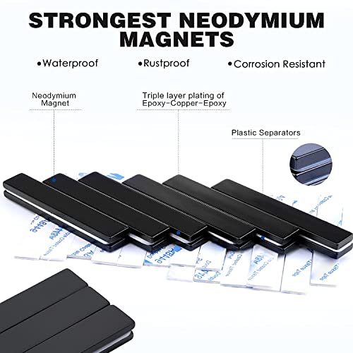 Image of MIKEDE Strong Rare Earth Magnets Bars, 12 Pack Waterproof Neodymium Bar Magnet with Double-Sided Adhesive, Black Epoxy Strong Neodymium Magnet - 60 x 10 x 3 mm