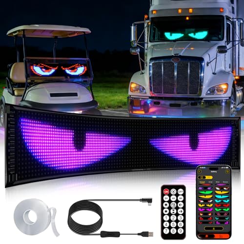 Super RGB 35"x7.5" LED Devil Eye Lights for Windshield [Advanced Chip, 100% Synced Dual Screen] Programmable Custom LED Cat Eyes Display for Car/Truck/Golf Cart Window with Remote & APP Control