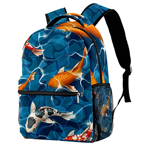 Sac à dos de voyage poisson bleu avec porte-bouteille pour enfants