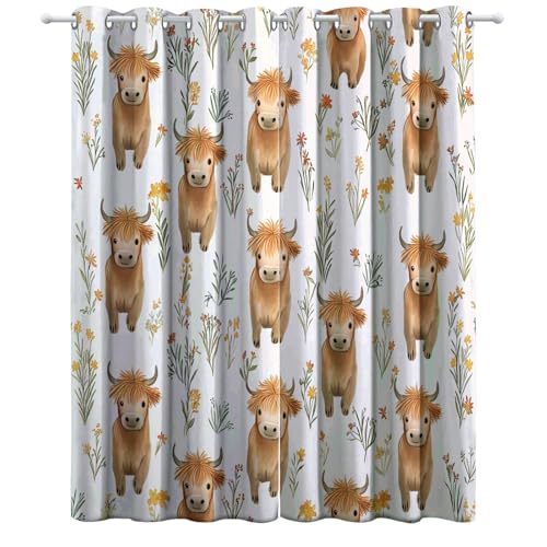 Cortinas Salon Ojales Linda Vaquita de Las Highlands Cortinas Invierno 117An x 138Al cm (2 Paneles) Cortinas Amarillo Oscuro Termica Dormitorio Suave Cortina Habitacion Cortinas Opacas