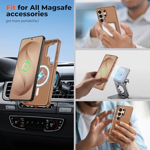 Image of SUPFINE Magnetic for Samsung Galaxy S26 Ultra Case with Screen Protector, (Built-in Magnets) (Military Grade Drop Protection) Slim Translucent Shockproof Phone Case,Brown
