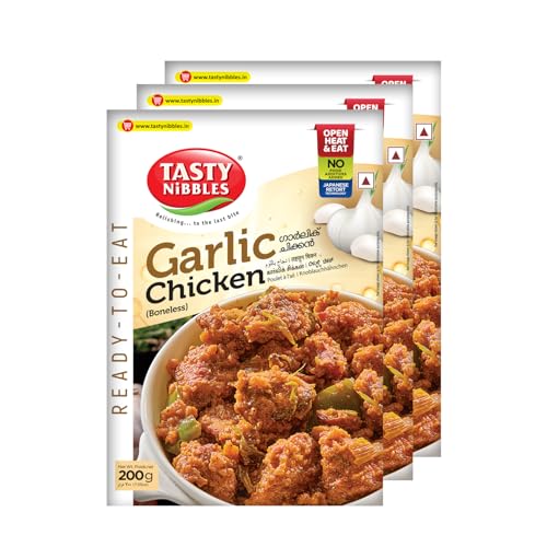 Image of Tasty Nibbles Ready to Eat Garlic Chicken 200g [Pack of 3]| Open Heat & Eat | Non-Vegetarian | No Added Preservatives | Japanese Retort Technology