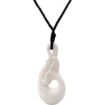81stgeneration Hand-Carved Bone Large HEI Matau Whale Tail Pendant with Engraved Koru Pattern - Mens Surfer Accessory - Maori-Style Fish Hook Cord Necklace - Tribal Marine-Life Jewelry for Women
