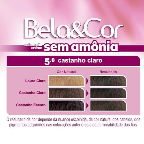 BELA&COR Coloração Bela&Cor Sem Amônia Kit 5.0 Castanho Claro