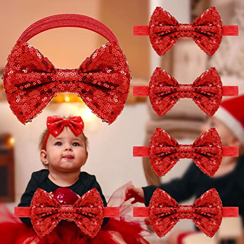 Dingion 6 Pcs Red Hair Bows For Baby Girl Headband Bowknot Red Bow Headband Sequins Hair Bowknot Festival Hair Accessories For Girls Baby Toddler Kids Christmas Party Supplies (Sequin Style) #TOP24