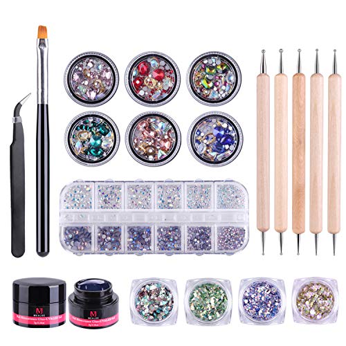 MEALEE Nail Rhinestones Kit With Nail Glitters Sequins Mixed Nail Rhinestones Beads Nail