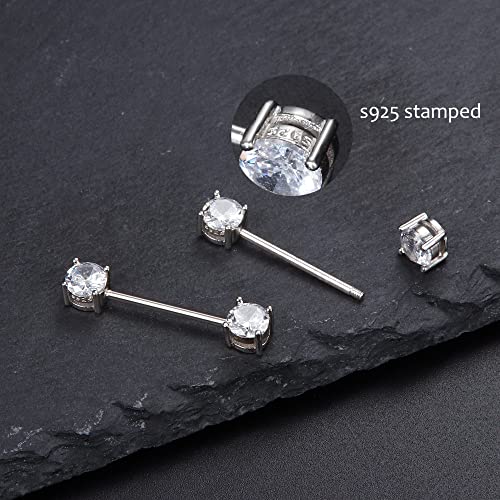 Sllaiss 2PCS Sterling Silver Nipple Rings for Women 16G CZ Straight Tongue Rings Barbells Nipple Piercing Jewelry4