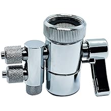 Kitchen Sink Faucet Water Filter Dual Diverter Valve for Push on 1/4 inch Tubing Replacement Part Adapter with M22 X M24 Connector, Brass Body, Chrome Plated Made In Taiwan