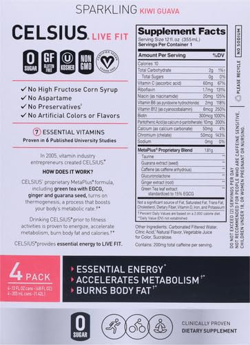 Celsius 2149789 Sparkling Kiwi Guava, Functional Essential Energy Drink 12 Fl Oz thumb #2