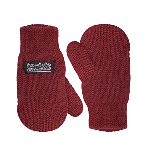 SANREMO Unisex Kids Toddler Knitted Fleece Lined Warm Winter Mittens (2-4 Years, Maroon)