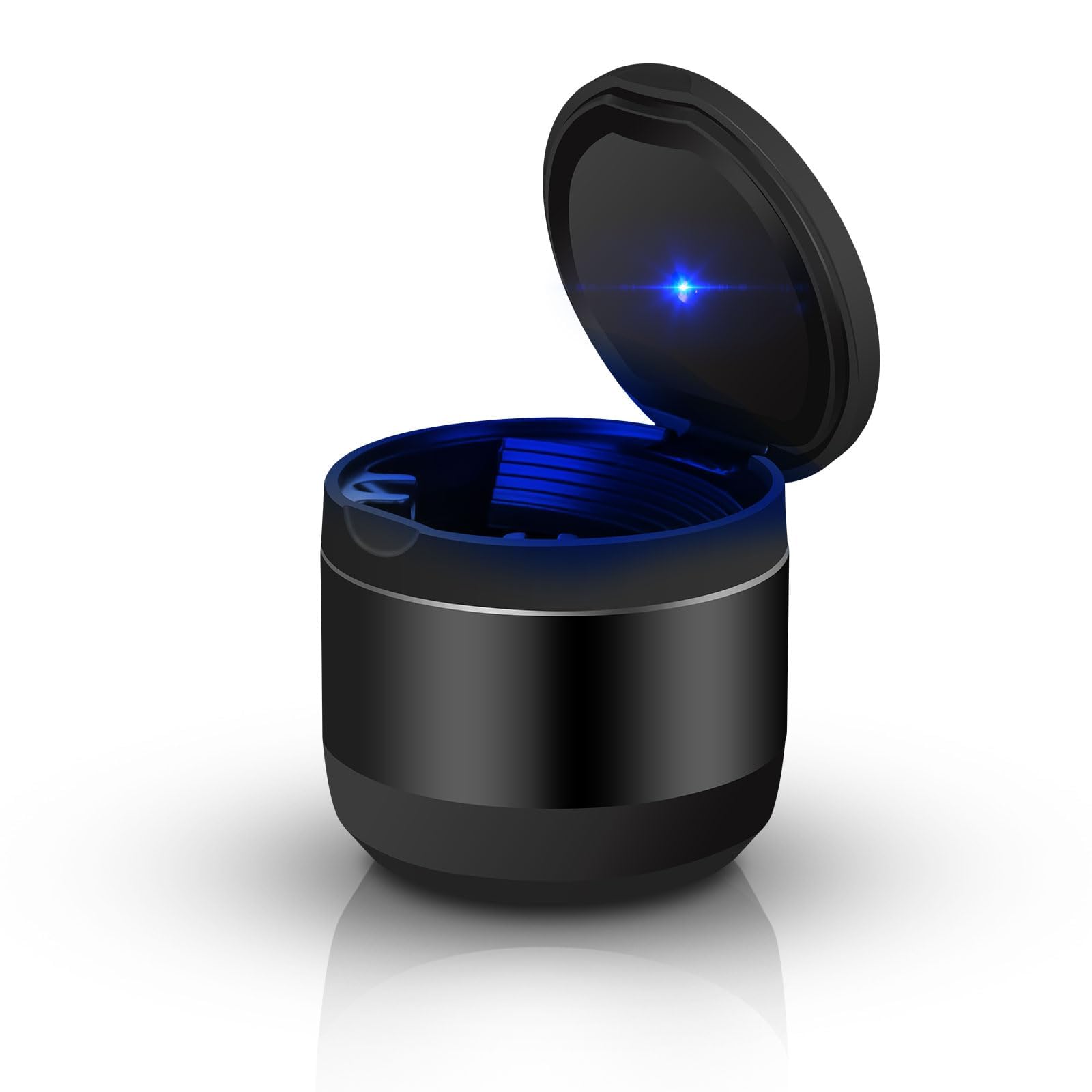 Linkstyle Car Ashtray, Detachable Portable Ashtray with Blue LED Light and Lid, Stainless Cigarette for Vehicles Cup Holder Car or Travel Use, Mini Size Grey