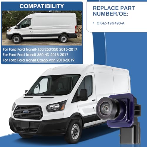 Image of CK4Z-19G490-A Rear View Backup Camera Compatible with Ford Transit 150 250 350 350HD 2015-2017, Transit Cargo Van 2018-2019 - Replace# CK4Z190G490A Rear Camera