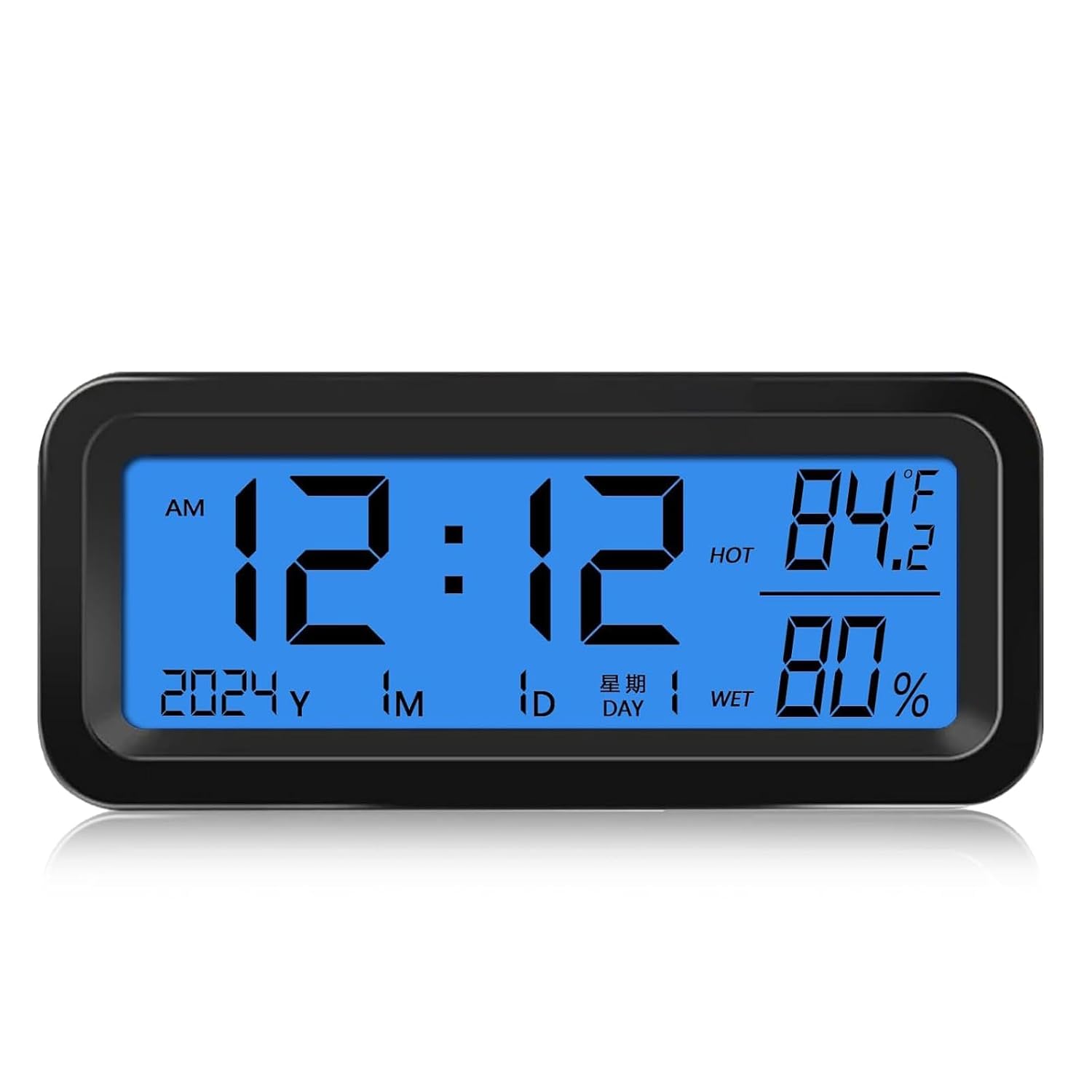 Orologio Cruscotto per Auto con Monitor di umidità della Temperatura, Orologio Digitale in Retroilluminazione Automatica per Auto, Orologio per Display LCD Alimentato USB C con