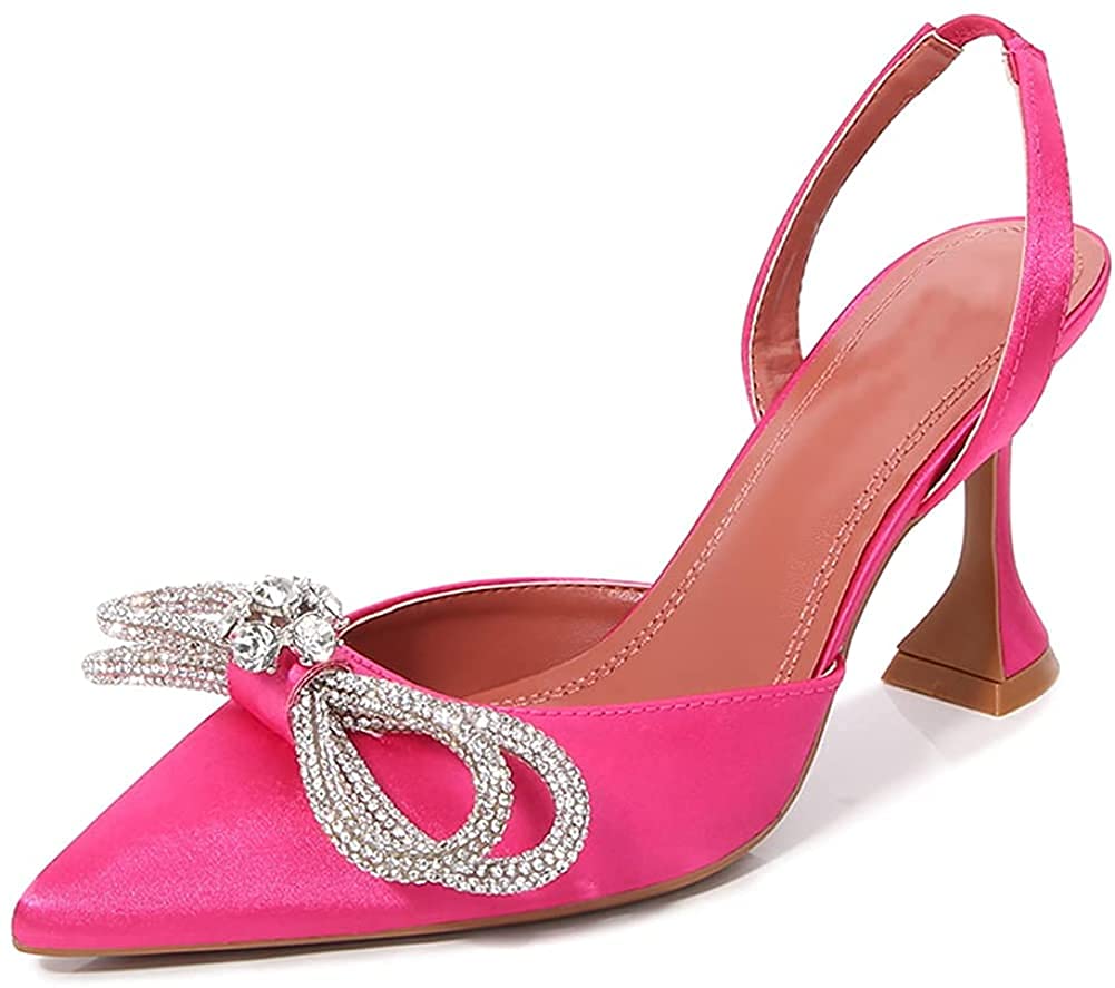 Amazon.com | Arqa Satin Slingback Heels for Women Pointed Toe 