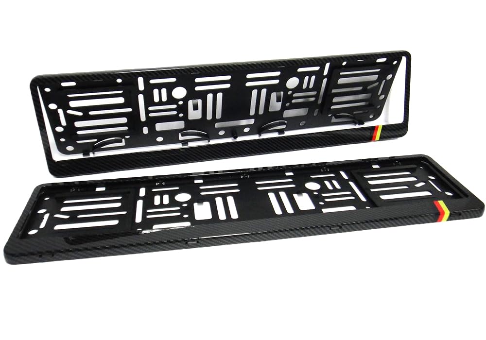 RZG 2x Soporte para matrícula de fibra de carbono efecto hidrográfico para coches del Reino Unido y la UE, marco envolvente, coche alemán Deutschland