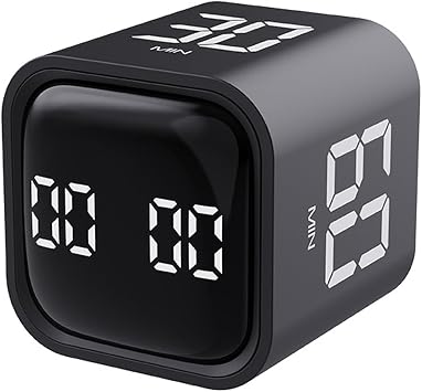 Digital Cube Pomodoro Timer Productivity Timer Kitchen Timer Desk Timer 5/10/30/60 Minutes & Custom Countdown Vibration & Adjustable Sound Alarm for Task Work Cooking ADHD Kids Study Black