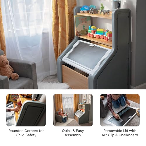 Step2 Harmony Toy Storage Box, Kids Toy Storage Bin with Chalkboard Lid, Easel & Toy Organizer in One, Made of Durable Plastic, For Toddlers 2+ Years Old, Sage Gray - image 3