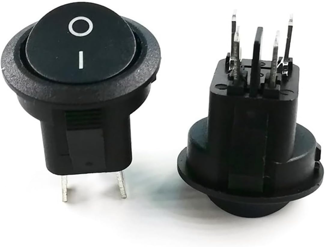1 Pcs KCD1 20MM Round Rocker Switch Square Base 4-pin AC 250V 6A 125V 10A ON/Off Power(Black X1piece)