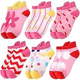 Anlisim Kids Girls Toddler Ankle No Show Socks - Fashion Novelty Cotton Silly Flower Socks(Pink White,9-15 Y)