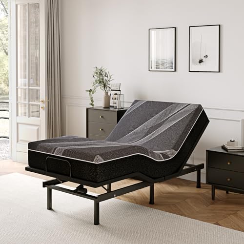 Dyonery Twin XL Adjustable Bed Base Frame with Wireless Remote + 12 Inch Twin XL Gel Memory Foam Mattress Bed in a Box, Head and Foot Incline, Zero Gravity, Fiberglass Free, 80' × 38'