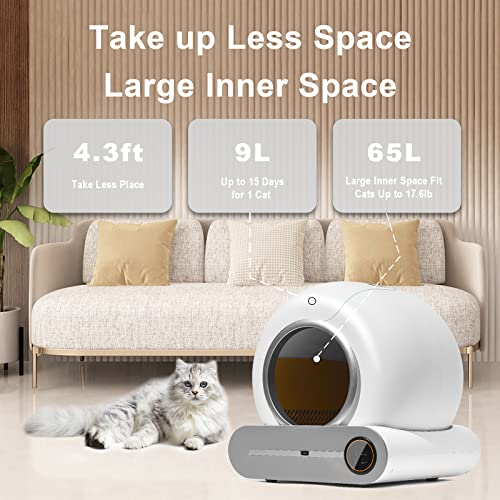 Self-Cleaning Cat Litter Box, Automatic 65L+9L Large Capacity Cleaning Robot, App Control/Odor Removal/Safety Protection Smart Cat Litter Box For Multiple Cats (Gray) #TOP2