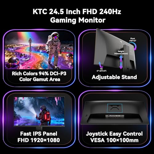 KTC 24.5 Inch 240Hz Gaming Monitor, FHD 1080p Fast IPS Computer Monitor, 1ms with Adaptive-Sync, HDR400, HDMI x2, DPx1, VESA Mount, Tilt/Pivot/Height Adjustment, H25T7-3 by KTC - Image 8