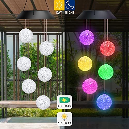 Januts LED Solar Wind Chimes Light Outdoor Color Changing Wind Chime Waterproof Mobile Garden Lamp Home Yard Patio Romantic Decorative Lights for Women Hanging Wind Chimes for Mum White Ball