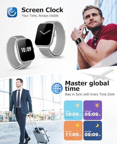 Image of Silver Smart Watch for Men Women with Blood Pressure Monitor, 2.06 inch AMOLED Display, Metal IP68 Waterproof Fitness Tracker, 118 Sports, Heart Rate /SpO2 /Sleep, Tech Gift, Android iPhone Compatible