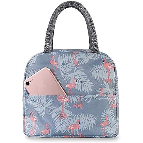 Insulated Lunch Bag, Portable Lunch Bag Food Pouch Bento Storage Bag Picnic Bag Tote Cooler Travel Organizer (Flamingo Blue) Cover